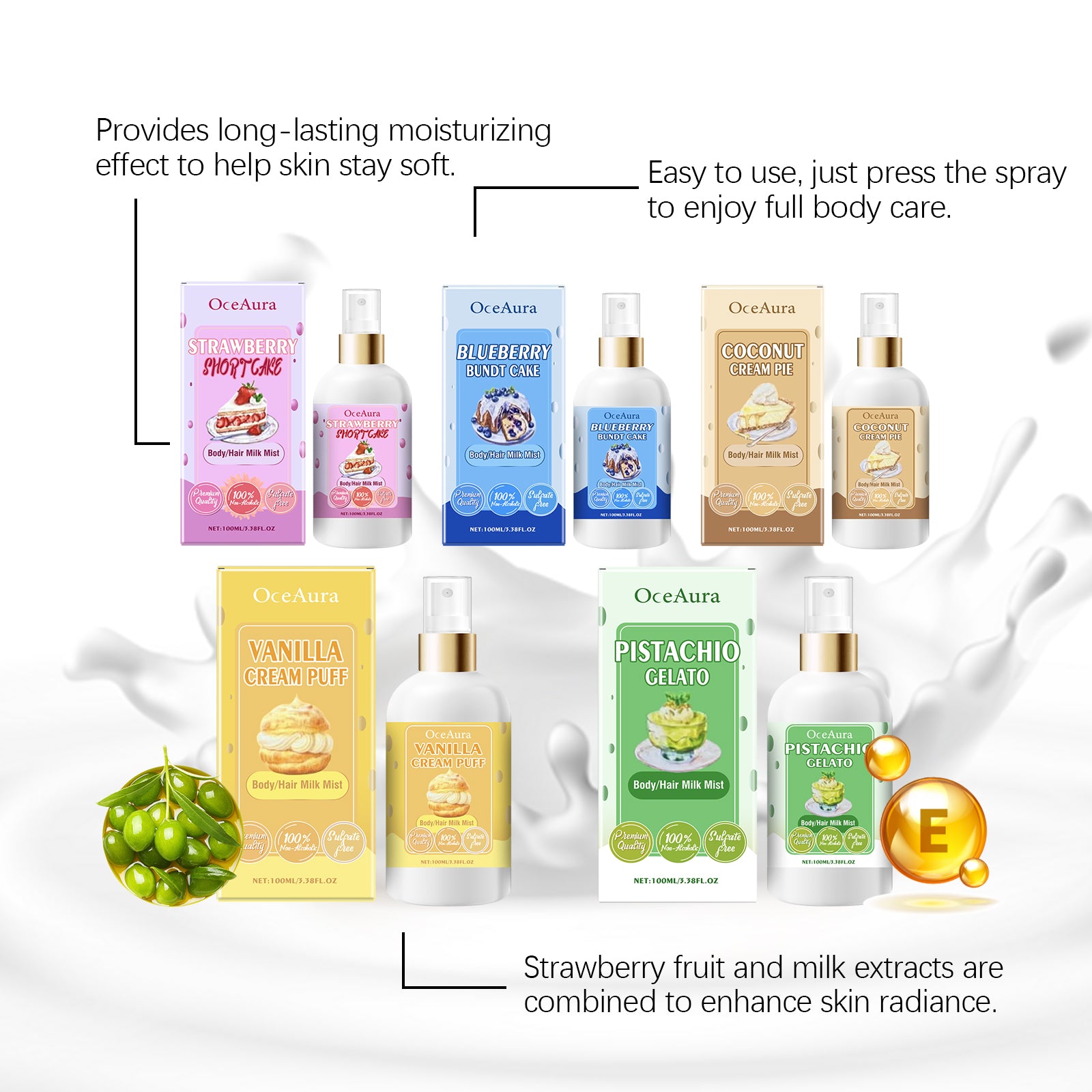 OceAura Body Moisturizing Spray (Pistachio Celato), Moisturizing And Refreshing All Over Hair Treatment Spray